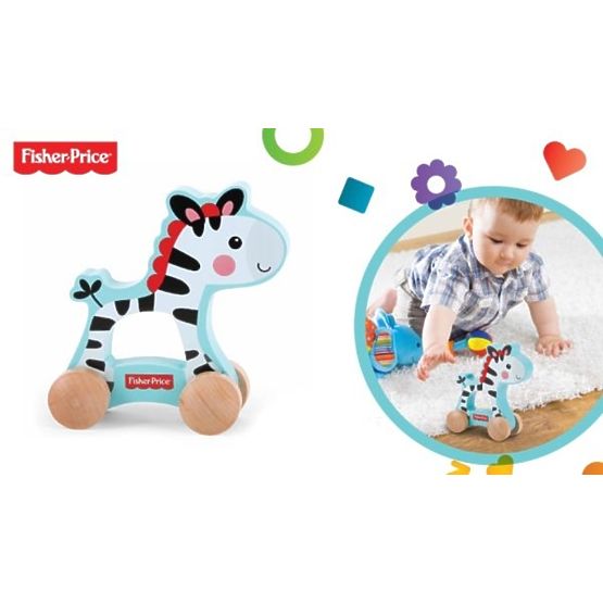 Drewniana zebra na kółkach Fisher Price