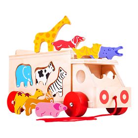 Bigjigs Toys Drewniany samochód ze zwierzętami, Bigjigs Toys