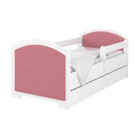 Tapicerowane łóżko Luna z barierką - różowe, BabyBoo