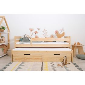 Łóżko dziecięce z dodatkowym miejscem do spania i barierką Praktik - naturalne, Ourbaby®
