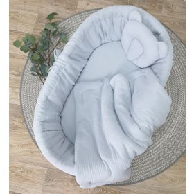 Wiklinowe łóżeczko z wyposażeniem dla niemowląt - szare, Ourbaby®